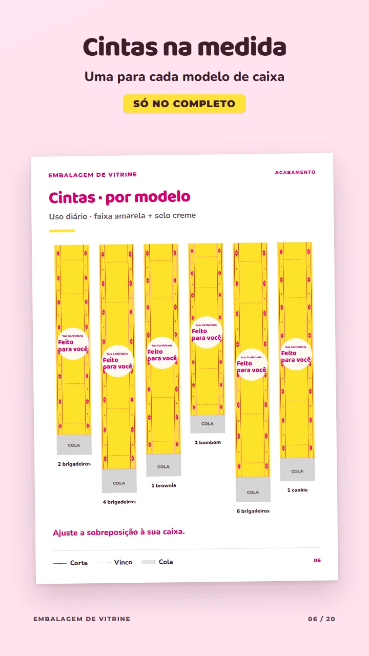 Página do PDF com as cintas na medida de cada caixa, só no Completo