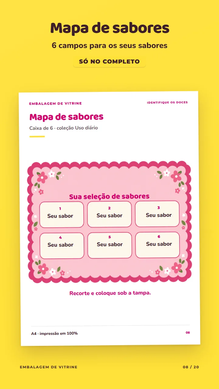 Página do PDF com o mapa de sabores da caixa de 6, só no Completo
