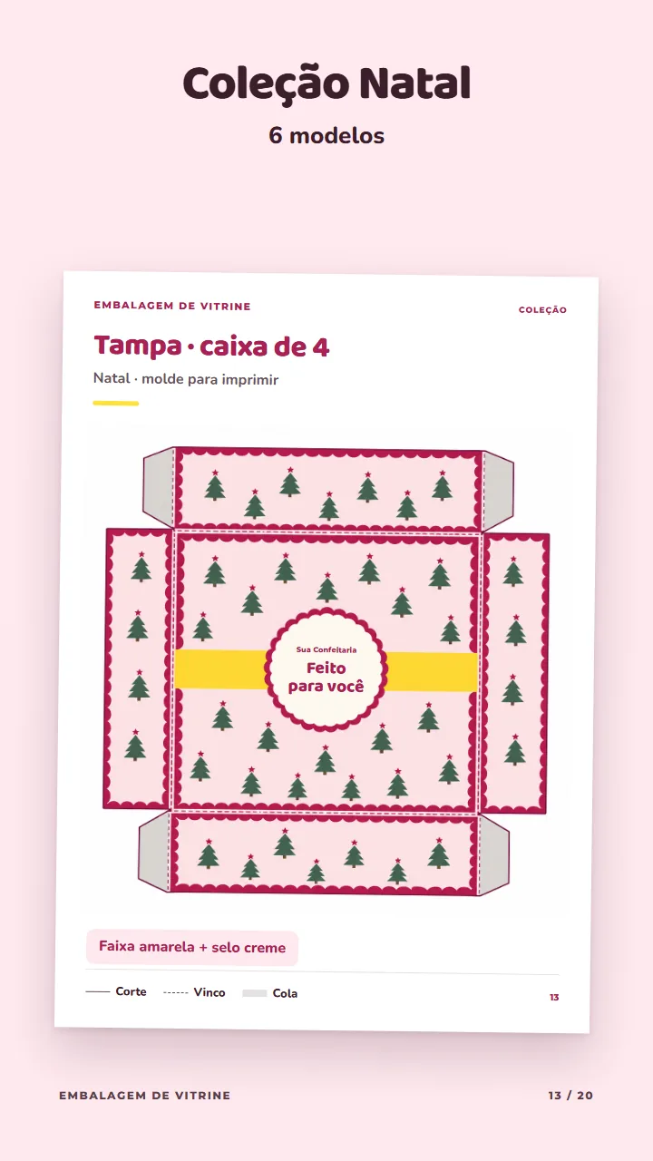Página do PDF com o molde da tampa na coleção Natal