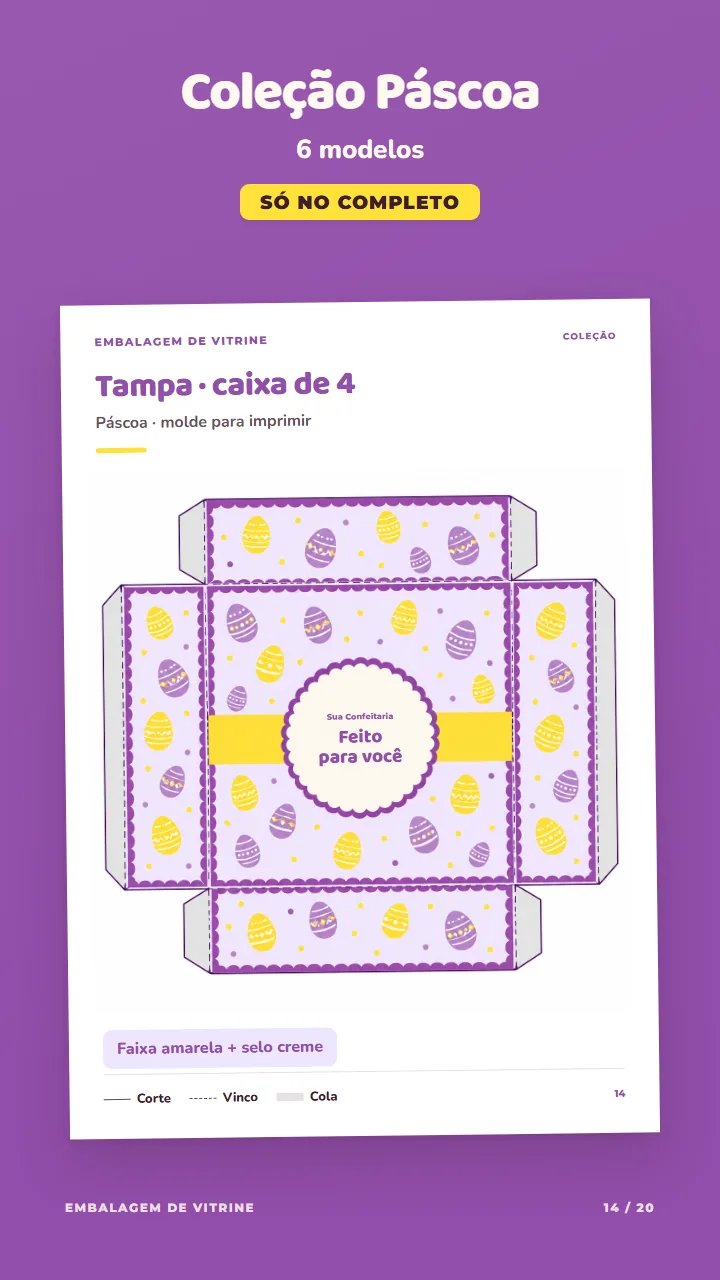 Página do PDF com o molde da tampa na coleção Páscoa