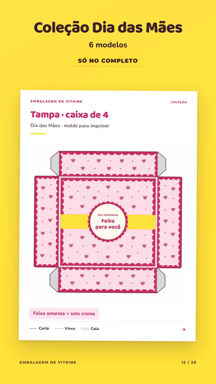 Página do PDF com o molde da tampa na coleção Dia das Mães